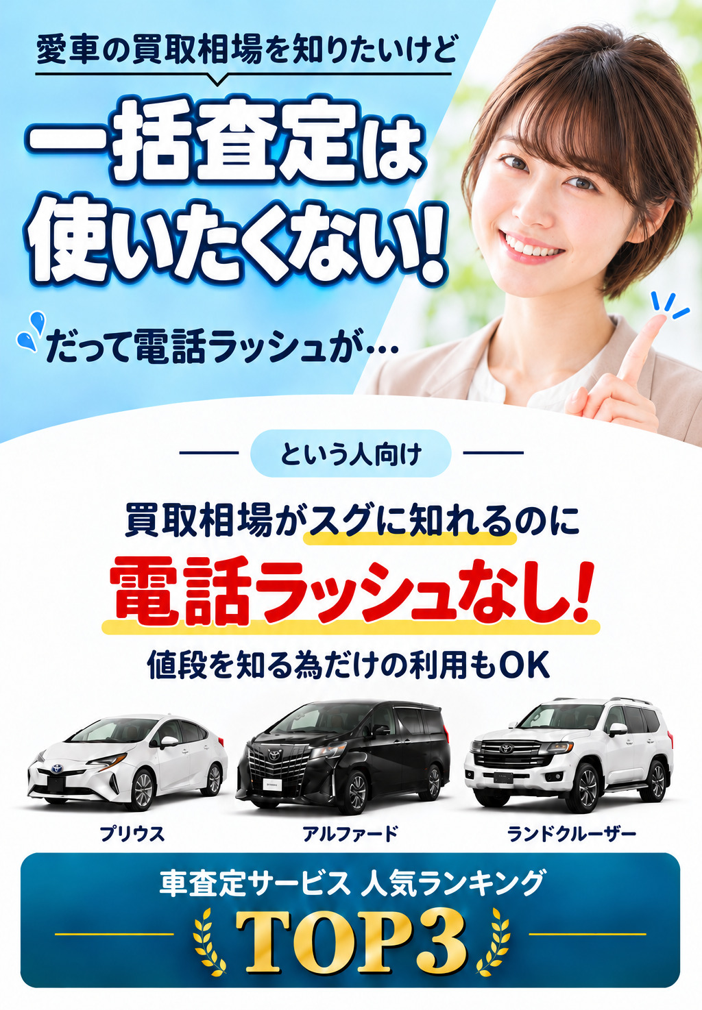 買取相場がスグに知れるのに電話ラッシュなし！値段を知る為だけの利用もOK！車査定サービス人気ランキングTOP3